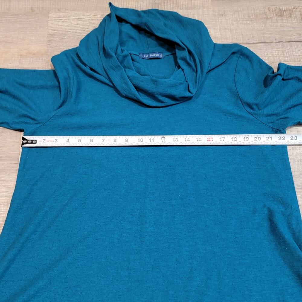 Cut Loose Linen Cotton Blend Cowl Neck Size XL Blue Green Tunic Top Boho - Picture 7 of 7